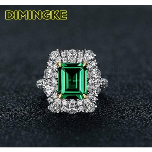DIMINGKE 9*11 Rectangular Glittering Emerald Ring Woman 100% 925 Sterling Silver OL Style Fine Jewelry