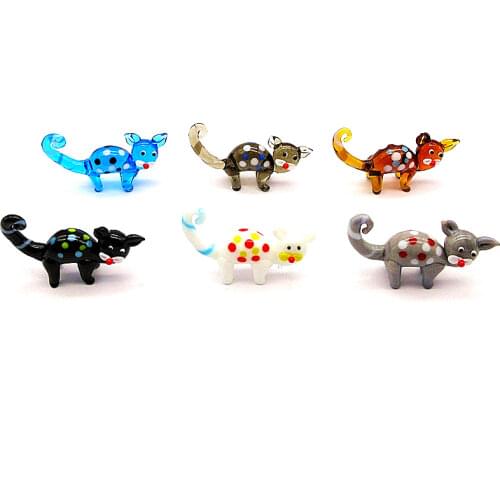 6pcs Handmade Murano Glass Cat Figurines Ornaments Home Fairy Garden Desktop Christmas Decoration Miniature Cute Animals Statues