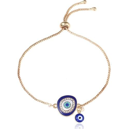 Ins Enamel Blue Crystal Eye Pendant Bracelet Gold Color Adjustable Chains Charm Bracelets for Women Punk Popular Hot Jewelry