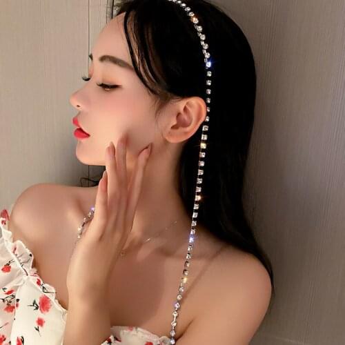 Exquisite Metallic Rhinestones Long Tassel Hairbands for Women Sweet Chains Headband Hair Holder Ornament Head Hair Accessories