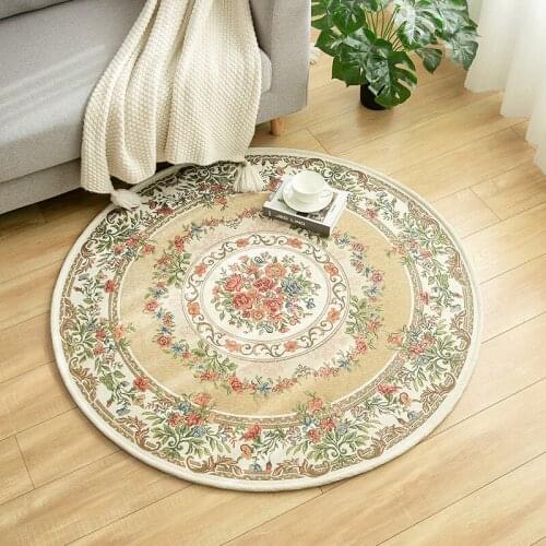 Retro Ethnic Style Round Carpet for Living Room Big Bedroom Area Rugs Computer Chair Anti Slip Rug Vintage Floral Floor Mats