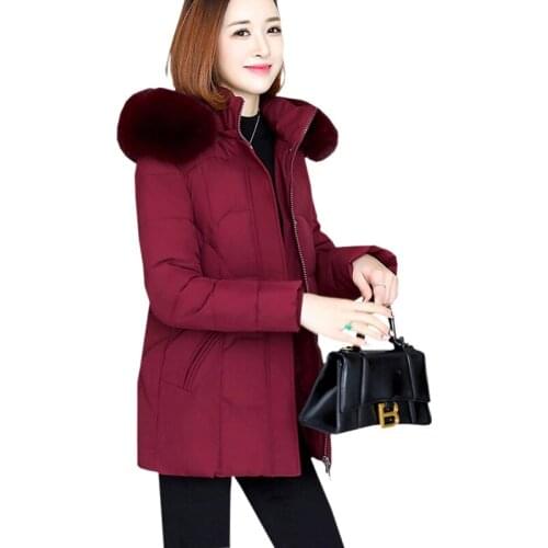 Mid-length Down Padded Cotton Jacket Fashion Winter Jackets Women Parkas Detachable Cap Large fur collar Thick Warm Female Coats