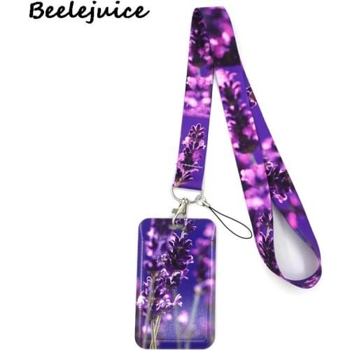 Lavender Flowers Art Cartoon Anime Fashion Lanyards Bus ID Name Work Card Holder Accessories Decorations Kids Gifts Presents