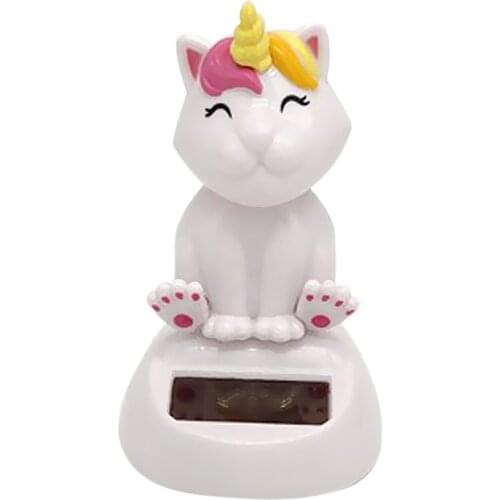 Solar Powered Cute Cat Unicorn Nodding Head Figure Doll Kids Toy Gift Home Office Car Dashboard Decoration Ornament