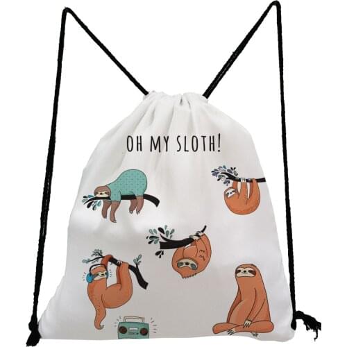 Lovely Sloth Printed Backpack Casual Animal Drawstring Bag Unisex Storage Bag High Capacity Shoe Bag to School Portable Book Bag