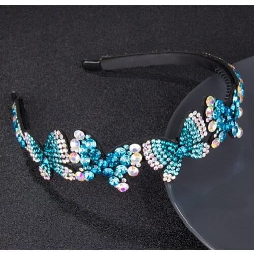 Fashion Cute Color Butterfly Head Wear Headband for Women Rhinestone Non-slip Border Girl Hairpin Fancy Hair Accessories Gift