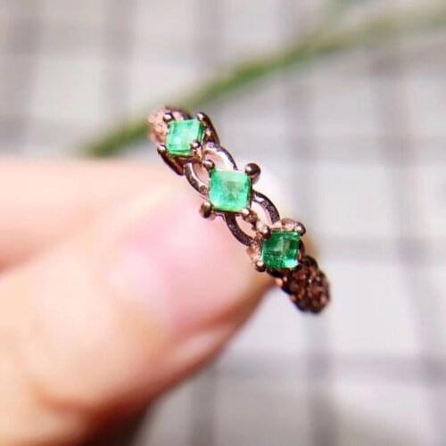 925 sterling silver real Natural Emerald Rings fine Jewelry women trendy wedding open wholesale