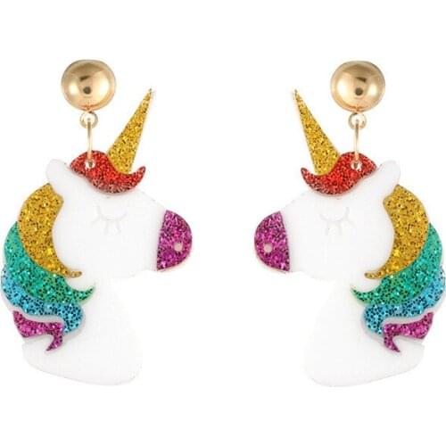 New zoo shiny Colorful Unicorn Earring Acrylic Fashion Sweet Animal Earrings for Women Jewelry Oorbellen Pendientes Duftgold