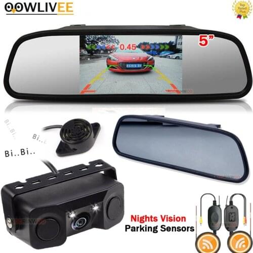 OOWLIVEE Visible Wireless Car Parktronics Car Parking Sensors 2 camera + 5 inch LCD Screen Mirror Radar Reflector car blind spot