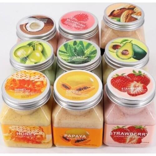 Dropship Organic Fruit Strawberry Papaya Charcoal Lavender Exfolianting Whitening Moisturizing Face and Body Scrub