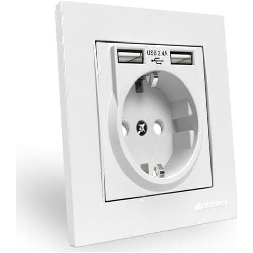 Capable of Rita 2,4 A Fast Charging 2 USB Li Grounded Outlet-White