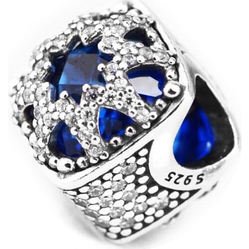 Fits For Pandora Bracelets Glacial Beauty Charms with Blue & Clear CZ 100% 925 Sterling-Silver-Jewelry Beads Free Shipping