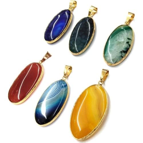 Natural Stone Stripe Agates Pendants Elliptical shape Pendant for Jewelry Making Diy necklace accessories Reiki Healing Gift