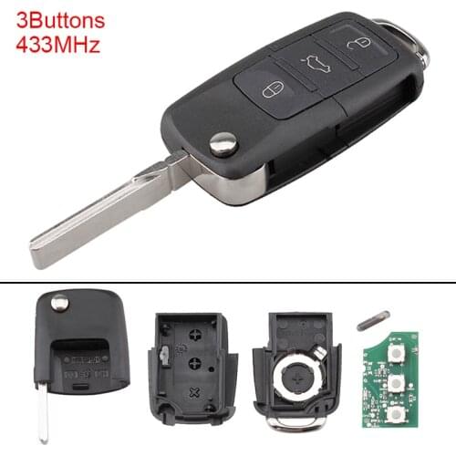 433MHz 3 Buttons Keyless Uncut Flip Remote Key Fob with ID48 Chip 1K0959753G for Golf Jetta Tiguan Sirocco Caddy Touran