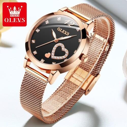 OLEVS Luxury Women Rose Gold Metal Mesh Watch Classic Fashion Casual Quartz Clock High Quality Womens Watches Relogio Feminino