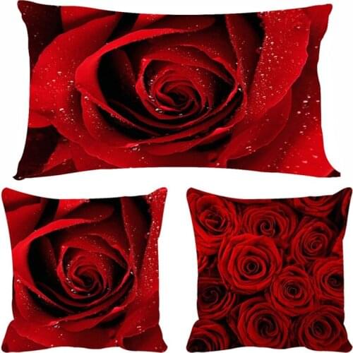 Rose Flowers Decorative Pillow Cases Red Rose Flowers Floral Pillowcase Sofa Car Cushion Cover Cases for Home Room Decoration