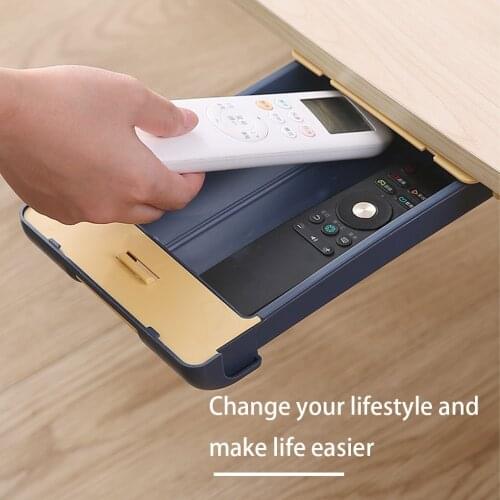 Self Adhesive Drawer Storage Box Desktop Organizer Key Pencil Case Stationery Tray for Office Home Kitchen