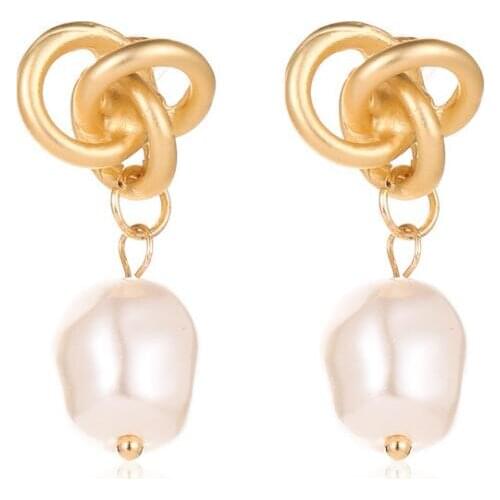 Ex984 Korea Fashion Vintage simple Alloy Geometric Knotted tie Water Drop Pearl Stud Earrings 2021 trend Womens Jewelry