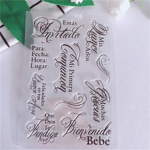 11*16 Spanish Word Clear Stamp Transparent Silicone Seal for DIY Scrapbooking Card Making Photo Album Decoration Craft Stamp