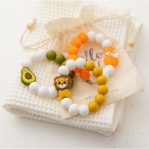 Hot Sale Cute Animals Silicone Baby Bracelet Kids Chews Nursing Stroller Accessories Toy Teething Rattle Shower Gift