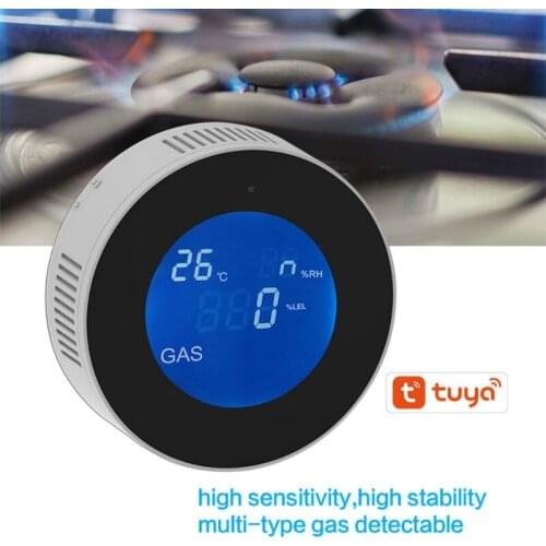 Tuya WiFi Smart Natural Gas Leakage Detecor Alarm Monitor Digital LCD Temperature Display Gas Sensor for Home Kitchen