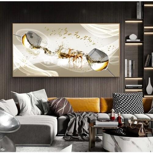 Wine Glass with Golden Deer Boat Canvas Print Painting Dining Room and Kitchen Modern Home Decoration Wall Art Pictures Cuadros