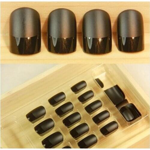 High quality Matte black color false nails set Short size full design nail tips French fake nails short nail art tools makeup