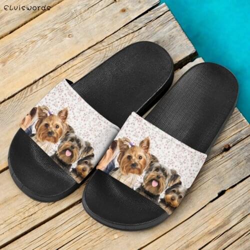 ELVISWORDS Animal Yorkshire Terrier Dog Brand Designer Printing Womens Sandals Non-slip Flip Flops Summer Indoor Floor Slippers