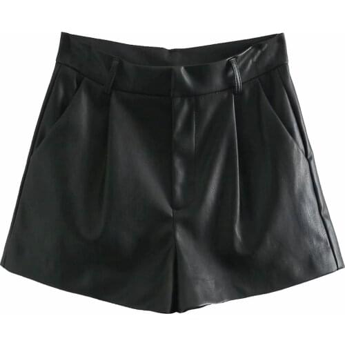 Dave&Di England Style Vintage Leather High Waist Pu Mom Casual Bermuda Loose Short Feminino Plus Size Shorts Women