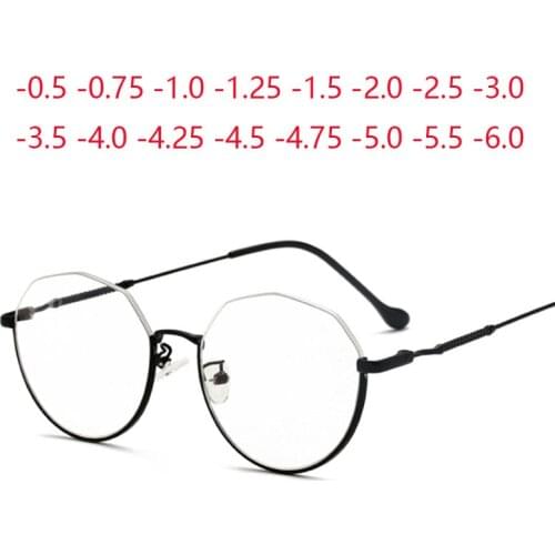 Round Vintage Metal Half Frame Women Glasses Anti Blue Man Eyewear Prescription 0 -0.5 -0.75 -1.0 -1.5 To -6.0