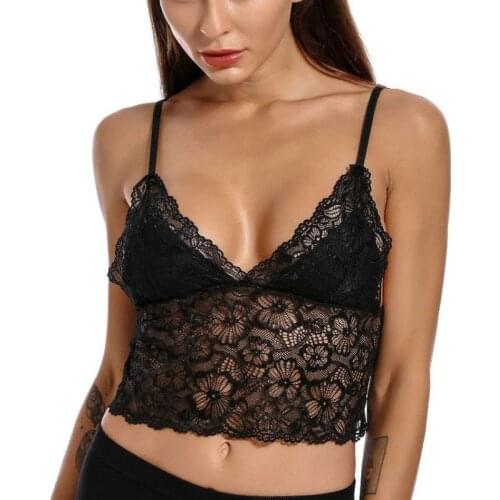 Womans Ladies lace deep V hollow hanging neck sexy tube top flower camisole sexy crop top female vest tops 2021