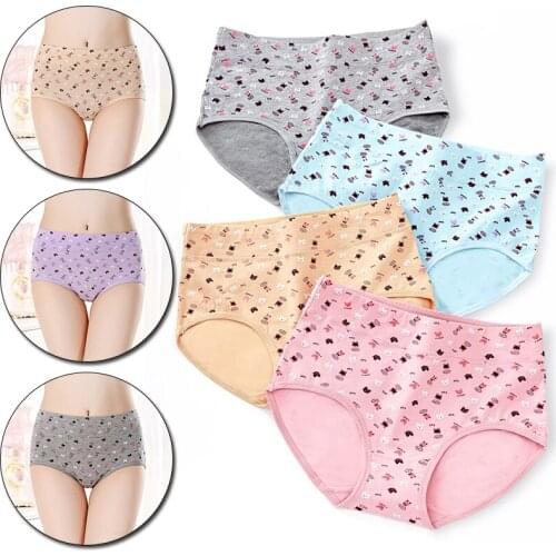 Female Underwear Womens Cotton BriefsBreathable Cute Printed Panties Women Comfort Lingerie Skin-Friendly Midi Waist Underpant