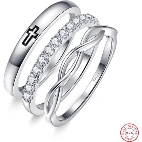 925 Sterling Silver Round Princess Wedding Ring Set For Women Engagement Band Eternity Zirconia Jewelry