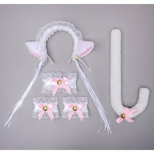 10pack Animal Fox Cat Cosplay Costume Anime Maid Lolita Ears Headband Collar Bracelet Tail With Bells Set Halloween Headwear