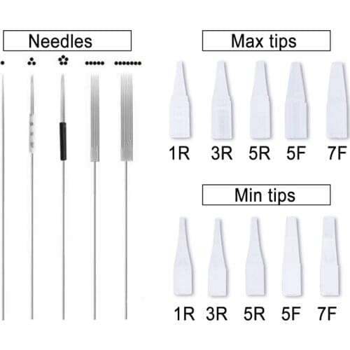 100pcs Needles and 100pcs tips For Eyebrow Lips Permanent Makeup accesories High Quality Tattoo Pen Needles Plastic Needle Caps