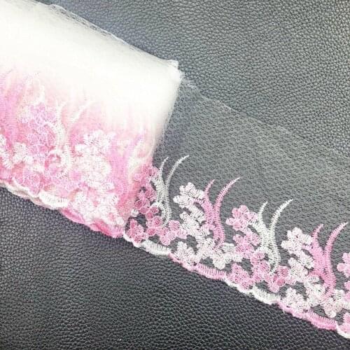 15Yards Flower Lace Trim Applique Embroidered Trimming Ribbon Pink Blue Fabric Sewing Craft DIY Handmade 15cm Wide