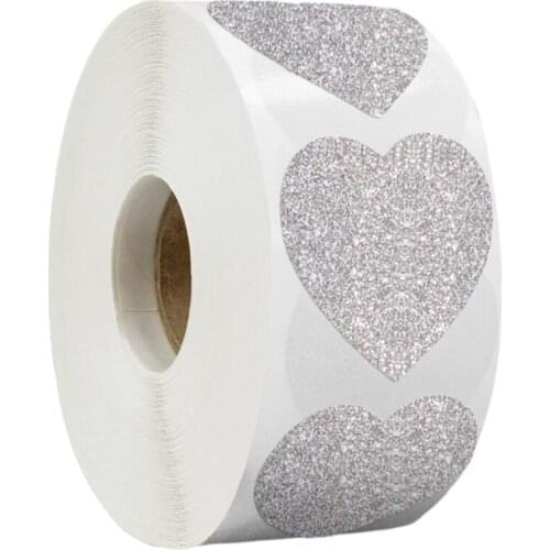 300 Pcs/Roll Glitter Silver Heart-shaped Round Sticker Valentines Day Envelope Sealing Sticker Handmade Gift Decor Stationery