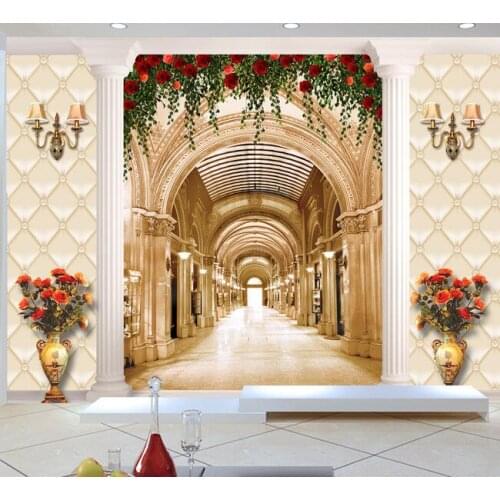 3d photo wallpaper custom mural Corridor column rose vine flower background paintings 3d wall mural wallpaper for living room