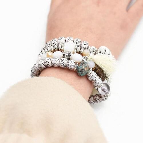 4pcs/setFashion Multilayer Crystal Lava Stone Beads wing caved word Tassel Bracelets & Bangles Pulseras Mujer Jewelry for Women