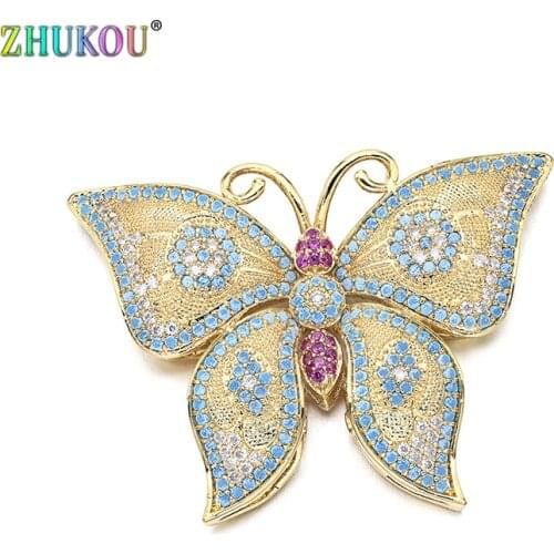 46*34mm Brass Cubic Zirconia Gold Butterfly Charms Connectors DIY Jewelry Bracelet Necklace Making, Model: VS275