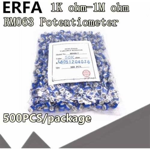 500pcs RM063 RM-063 100 200 500 1K 2K 5K 10K 20K 50K 100K 200K 500K 1M ohm Trimpot Trimmer Potentiometer variable resistor 103