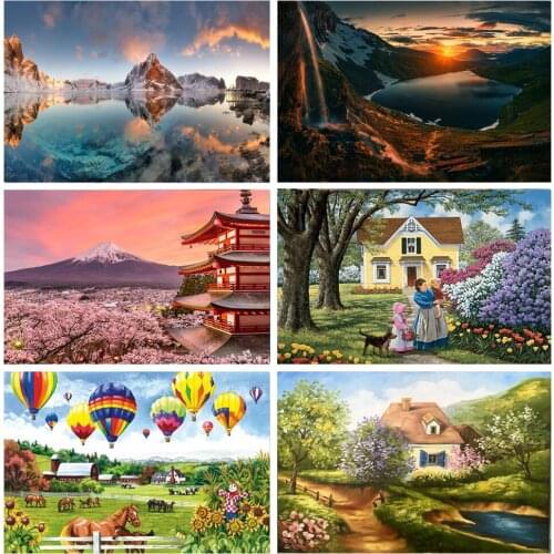 DIY Landscape Diamond Painting 5D Full Round Drill Diamond Embroidery Mosaic Mountain Village Scenery Picture Bedroom Wall Decor