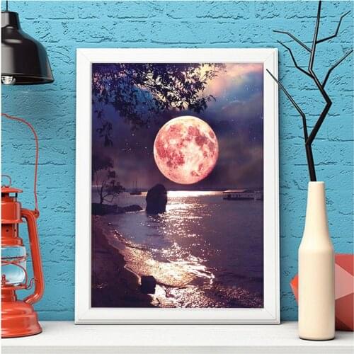 5D DIY Diamond Painting Full Square and Round Night Moon Scene Embroidery Diamond Cross Stitch Rhinestones Can Be Customized