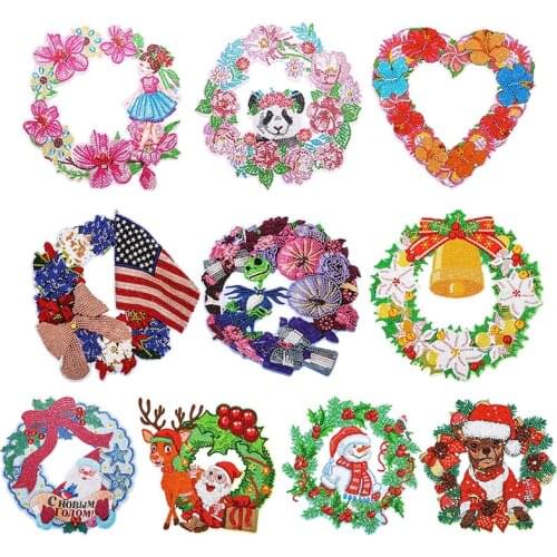 DIY Diamond Painting Flower Wreath 5D Mosaic Resin Painting Kit Festival Diamond Wreath Rhinestone Garland Room Decor Gifts