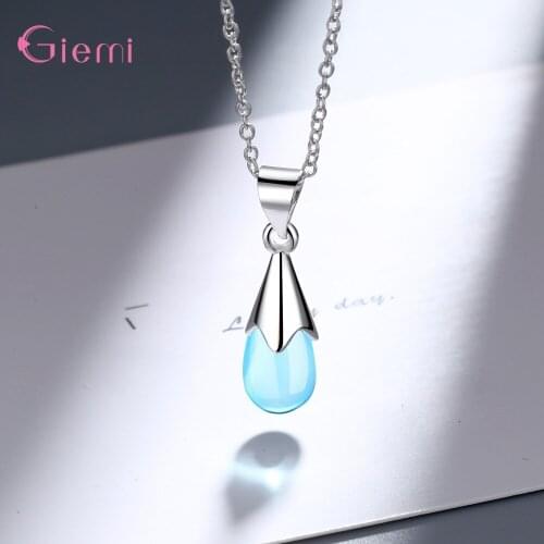 Free Shipping Genuine 925 Sterling Silver Charm Necklace For Women Girl Quite Beautiful Blue Water Drop Pendant Necklace Jewelry