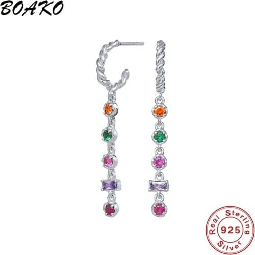 BOAKO 925 Sterling Silver Stud Earrings For Women Engagement Party Shiny Colorful Zircon Piercing Ohrringe Korean Fine Jewelry