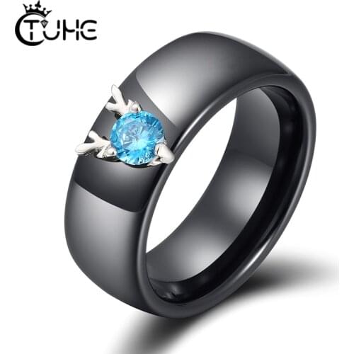 Plus Big Blue Crystal Elk Antlers 8mm Ceramic Rings For Women Chritsmas Deer Buckhorn Rings Fashion Jewelry Femal Girls Gifts