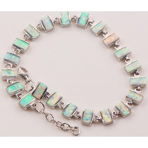 Free Shipping White Fire Opal 925 Sterling Silver Bracelet 7.5"+0.5" P87