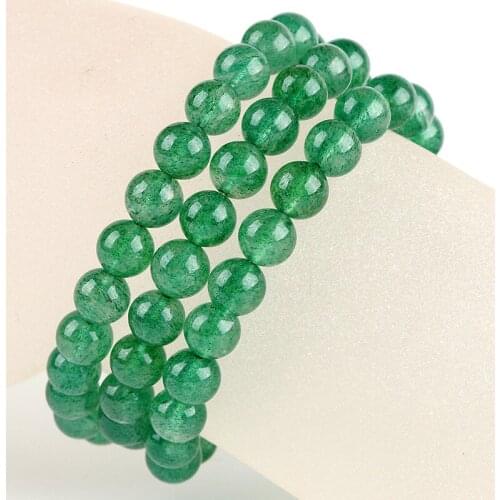 Genuine Natural Green Strawberry Quartz Crystal 3 Laps Bracelet Women 5-6mm Clear Round Beads Jewelry Fashion Russia AAAAAA