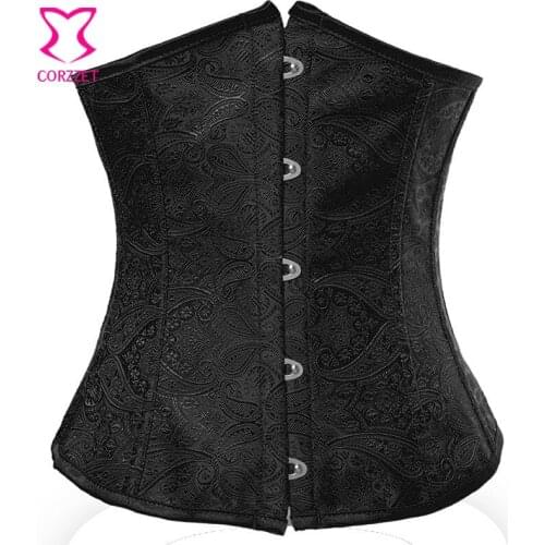 Paisley Pattern Black Corset Underbust Waist Slimming Corsets and Bustiers Gothic Corpetes E Espartilhos Sexy Korsett For Women